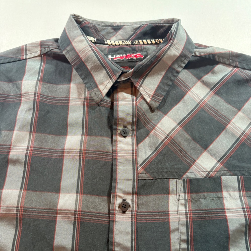 Tony Hawk Plaid Button Down Shirt Mens Large Gray Red Short Sleeve Casual Skate